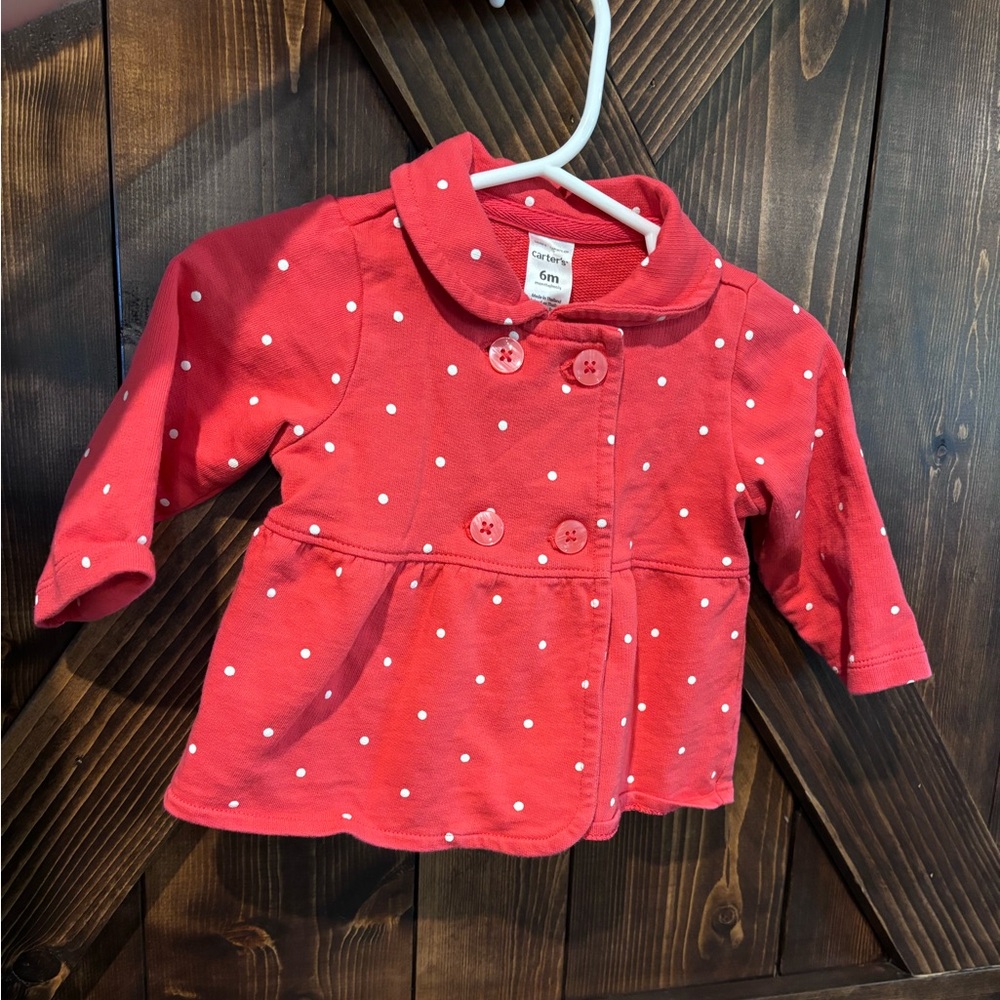Gymboree salmon pink and white polka dot double breasted button top